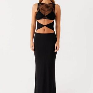 Peppermayo Black Lace Cutout Maxi Dress